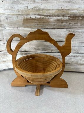 Handmade wood scroll saw teapot fruit bowl